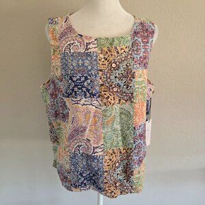 NEW Rachel Zoe 100% Linen Top Blouse Sleeveless Reversible Artsy Paisley Size M